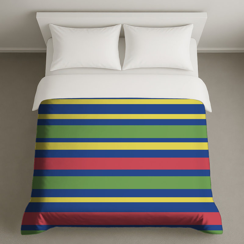 Housses de couette à rayures bleues et jaunes, Lit simple