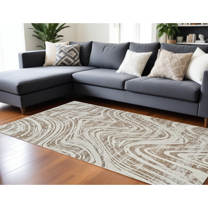 Tapis abstrait beige et brun 7 pi x 10 pi