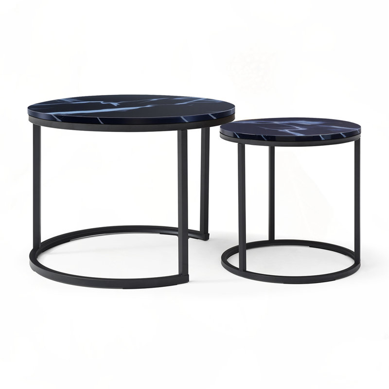 Set 2 Coffee Table Nesting Tables, Black, Black