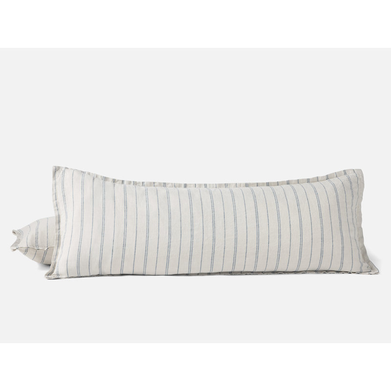 Linen Pillow Cover, Rectangle 14"H x 36"W, Fog Chambray Indigo Stripe