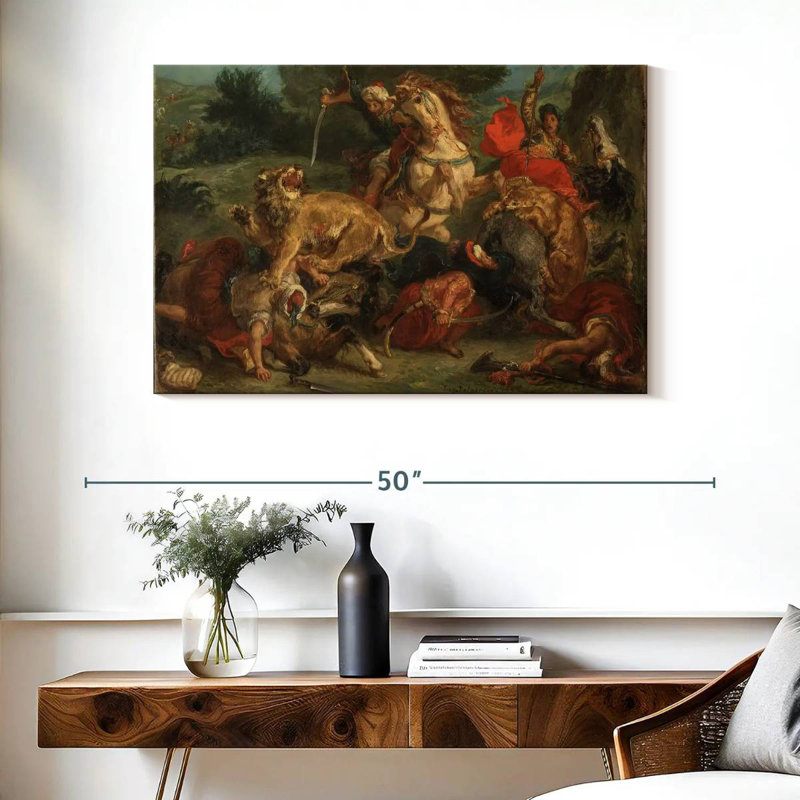 Senne la chasse au lion, H 26 po x l 39 po