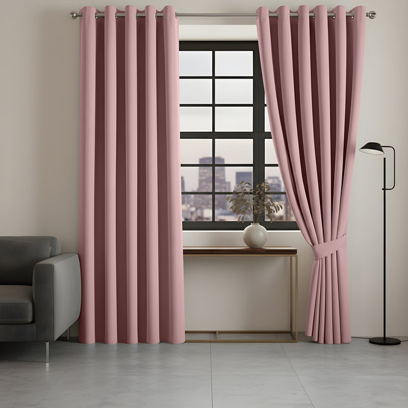 100% Linen Blackout Curtains with Eyelets – Ready Made, 117 cm W x 137 cm L, Blush