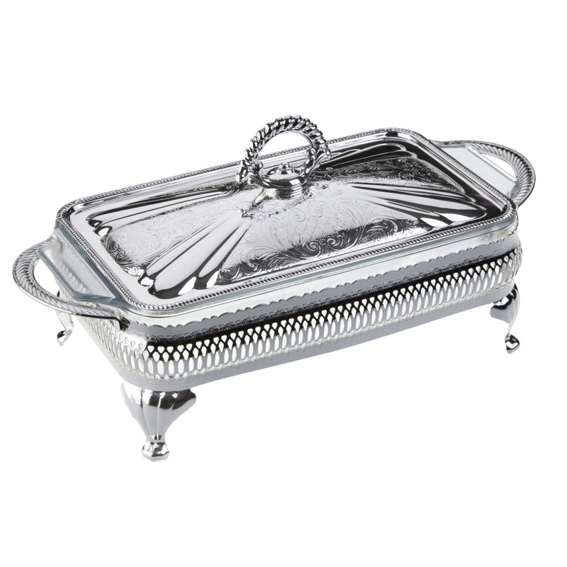 Silver Plated Rectangular Steel Casserole Dish with Lid