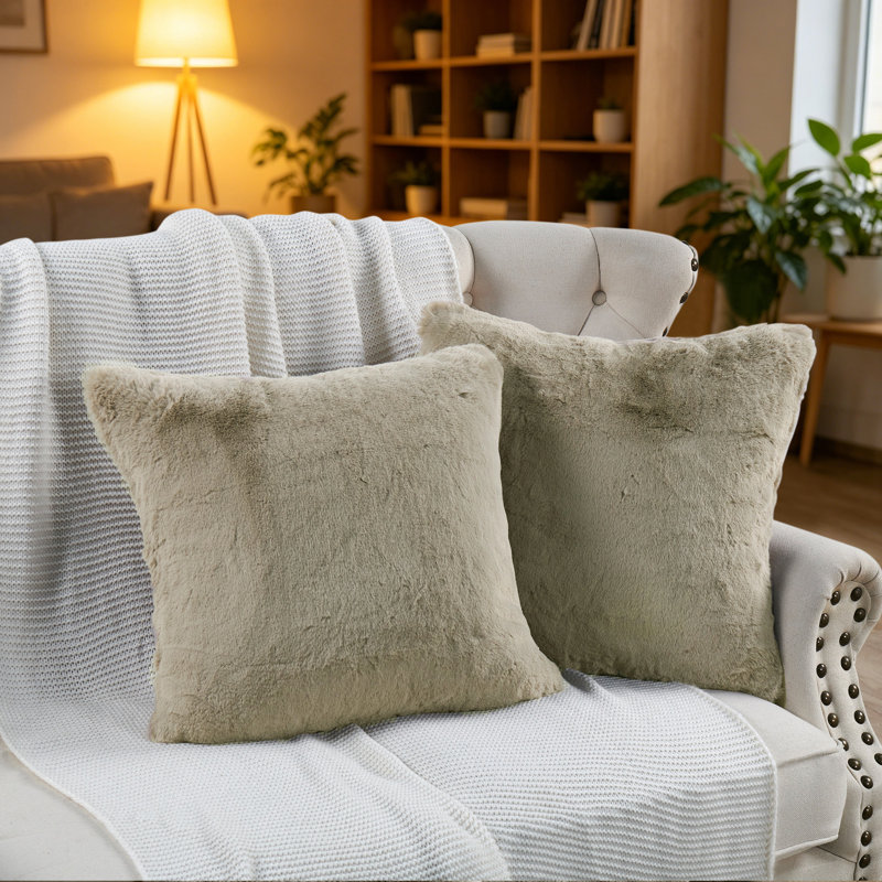 Heavy Faux Fur Throw Pillow Cover, Pure Cashmere, 20' H x 20' W