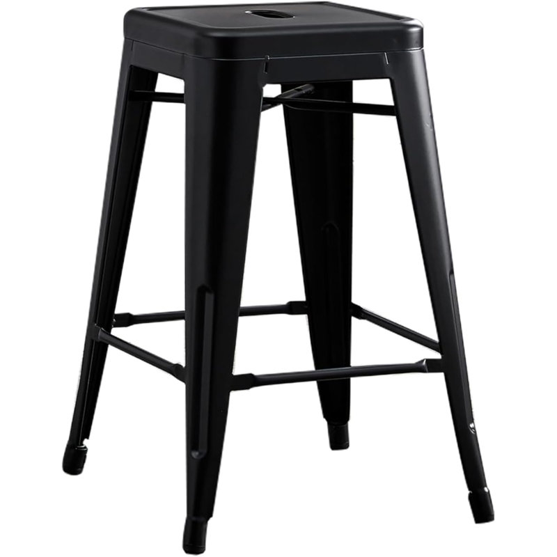 Contemporary Rustic Backless Metal Kitchen Counter Stools - 24 Inch, Set Of 2, Matte Black | Gift Idea, Matte Black