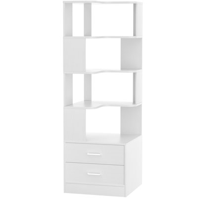 5-Tier  Staggered Corner Bookcase With 2 Drawers