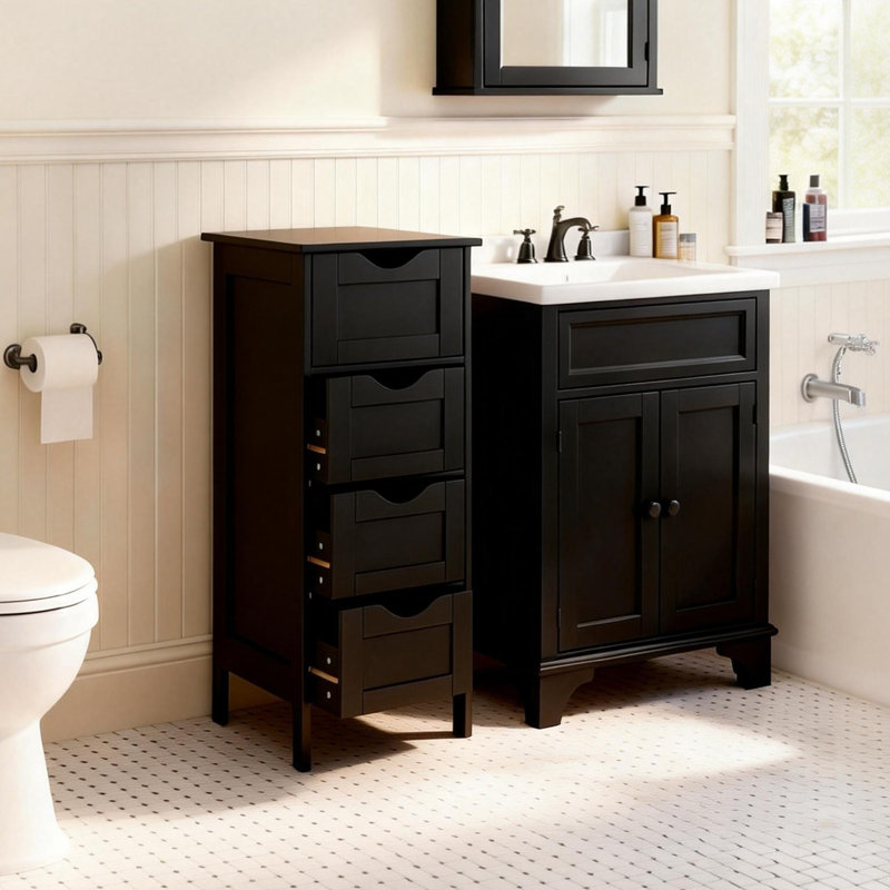 Black Bathroom Standing Cabinet 4-Drawers