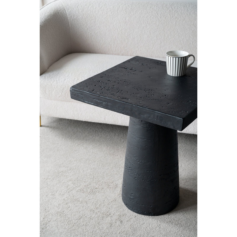 Square Pedestal Side Table in Black Finish