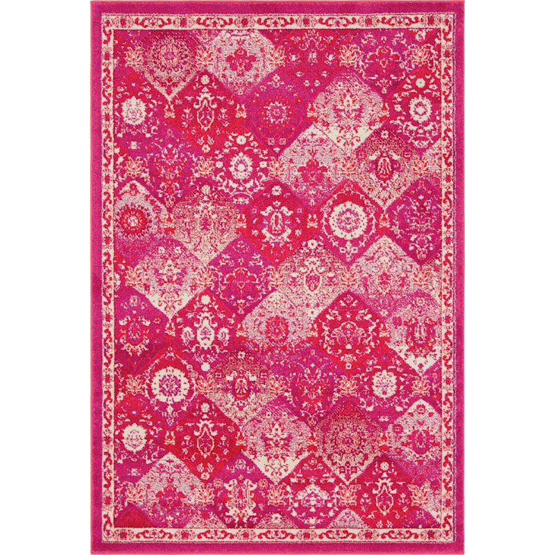 Tapis décoratif rose oriental Penelope, Rectangle 5 pi 3 po x 7 pi 7 po