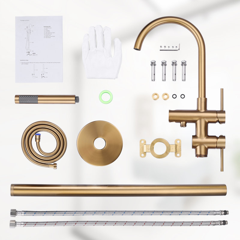 Floor Tub Spout with Diverter, Brushed Gold
