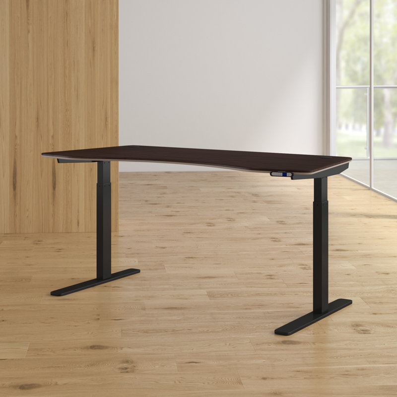 Adjustable Metal Base Standing Desk, 48" H x 71" W x 33" D, Light Oak/White
