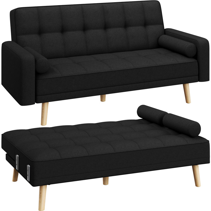  2 Seater Clic Clac Sofa Bed, Black Polyester