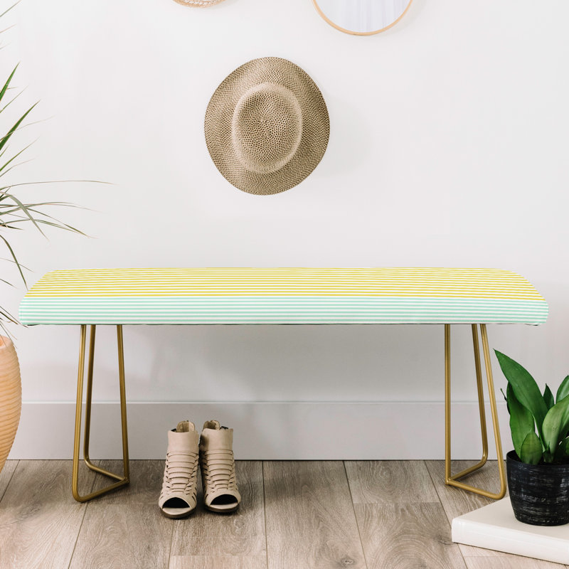 Banc recouverts de tissu d'ameublement, Jaune / bleu clair / rayé