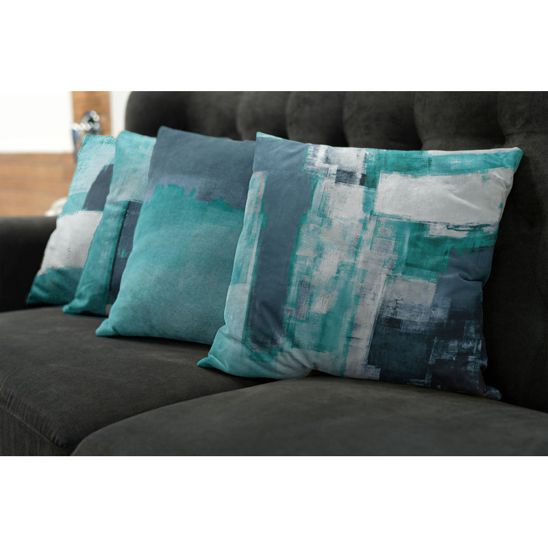 Reversible Pillow Cover, 24" H x 24" W, Turquoise / Slate Blue