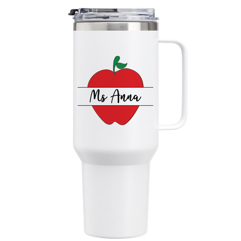 Verre personnalisé 40 oz avec poignée, motif pomme rouge, texte du nom, cadeau de l'enseignant, Oui