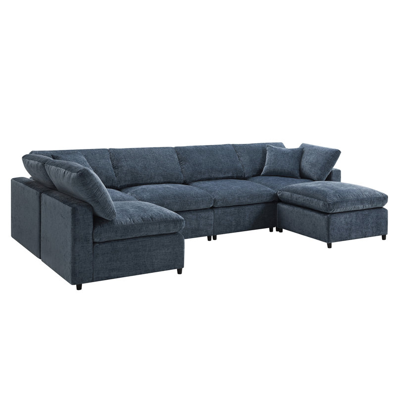 130*65" Modern Modular Cloud Sofa Bed, Dark Blue Chenille