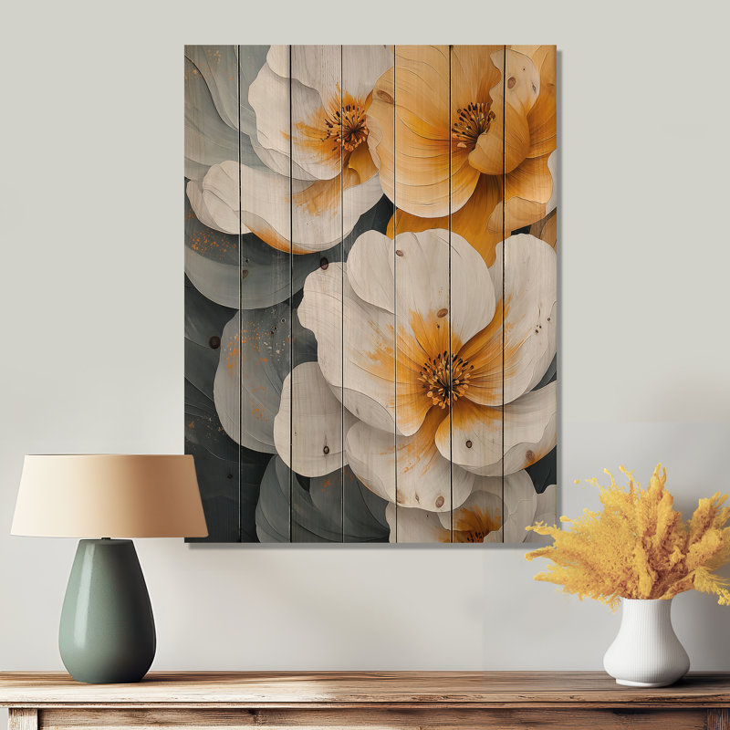 Petals Of Velvet Wildflowers Yellow IV - Wildflowers Wood Wall Art - On Natural Pine Wood, 20" H x 10" W x 0.78" D