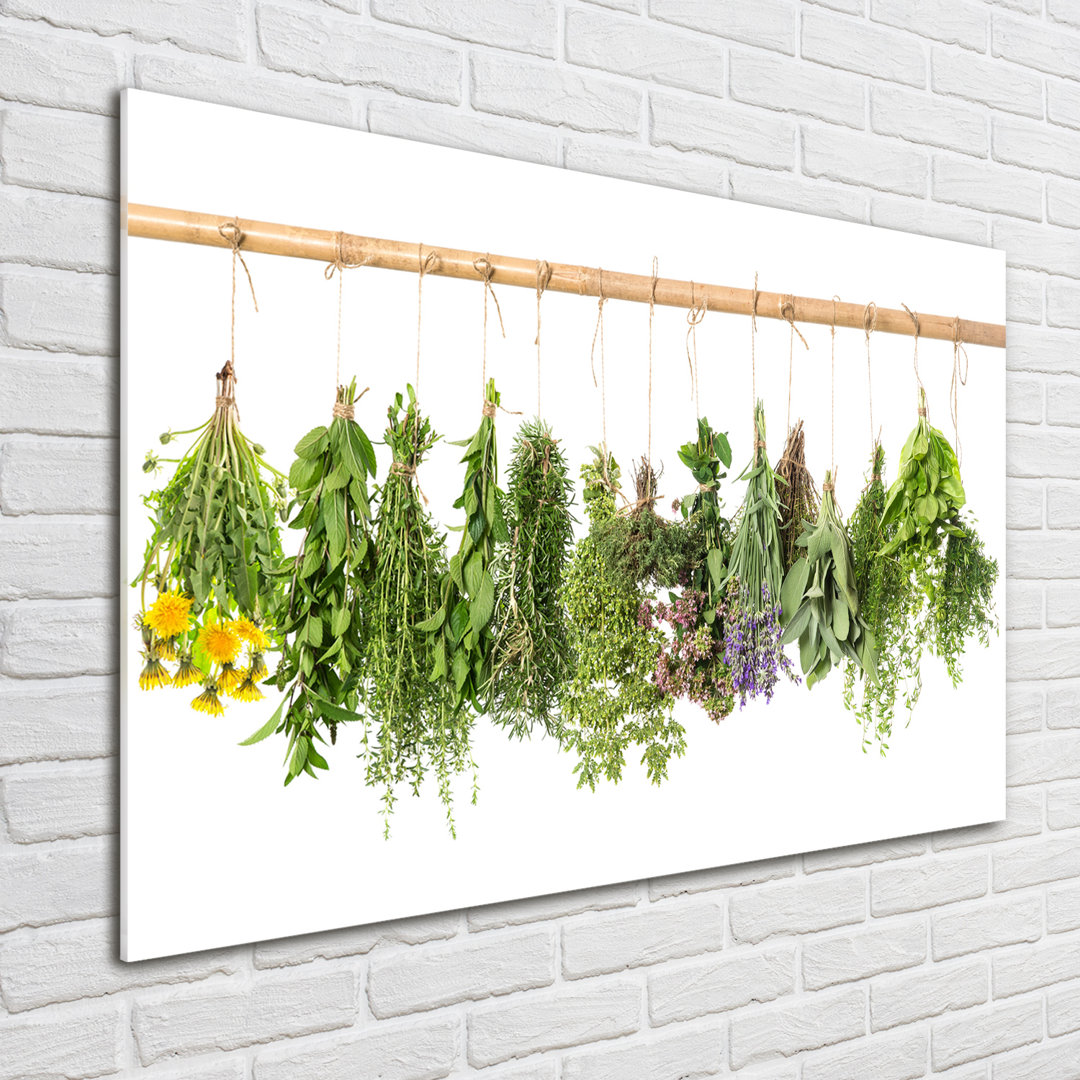 Glasbild Herbs On A String