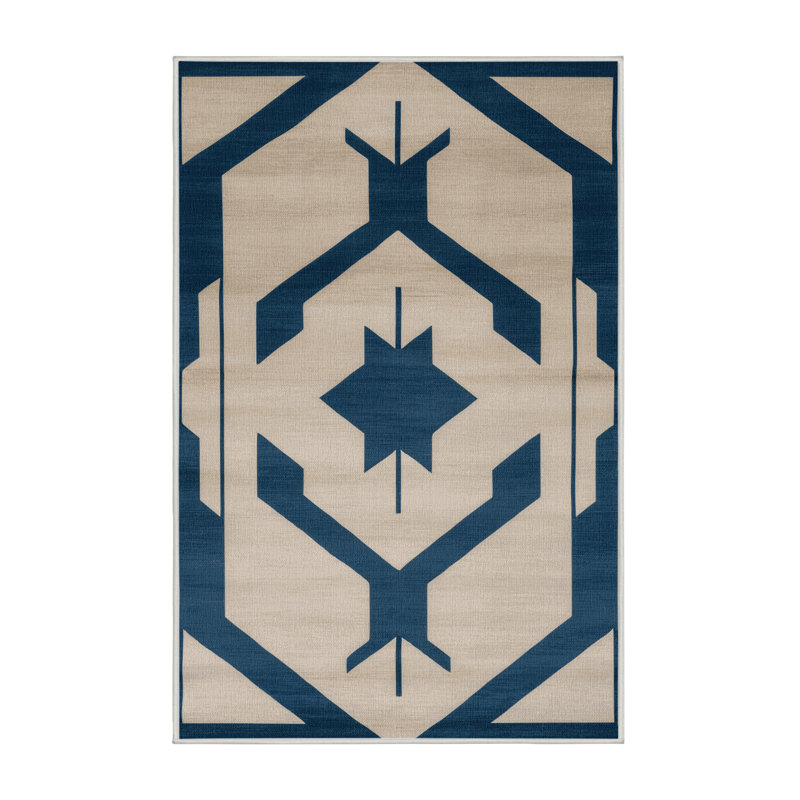 Tapis beige Art Deco lavable à la machine, Rectangle de 5 pi x 8 pi