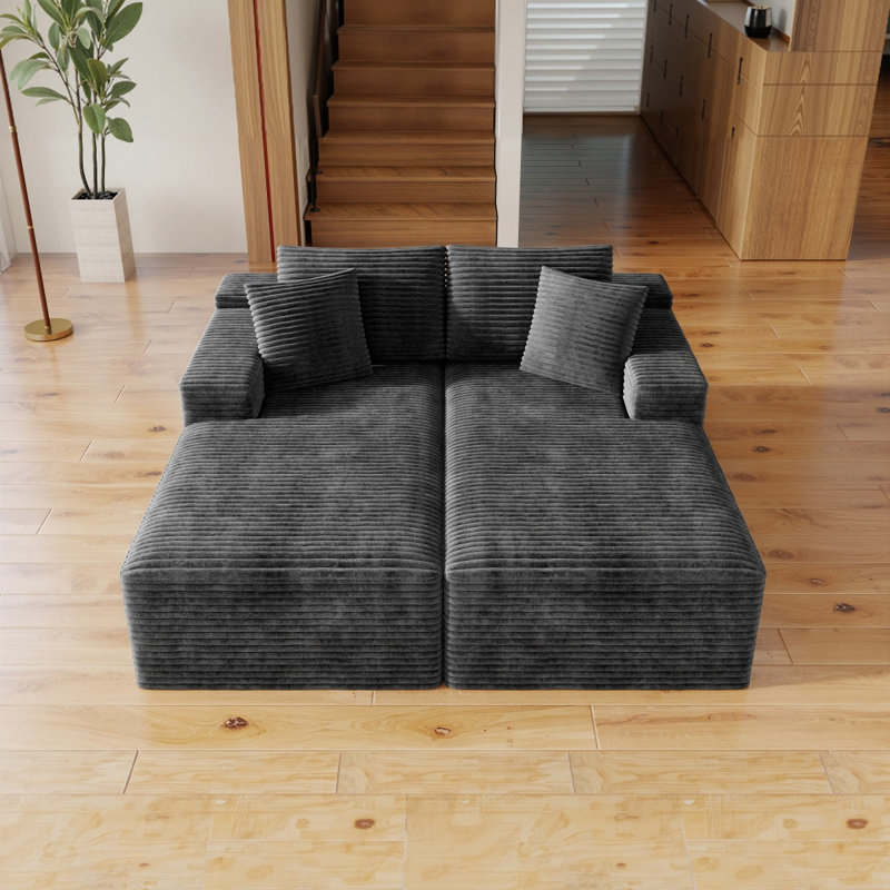 70.8*68.9"Modular Sectional Sofa Seat,Upholstered Compressed Couch For Living Room,Bedroom,Apartment,No Assembly Required,2PC Free Combination,Plush Corduroy Fabric,GREY