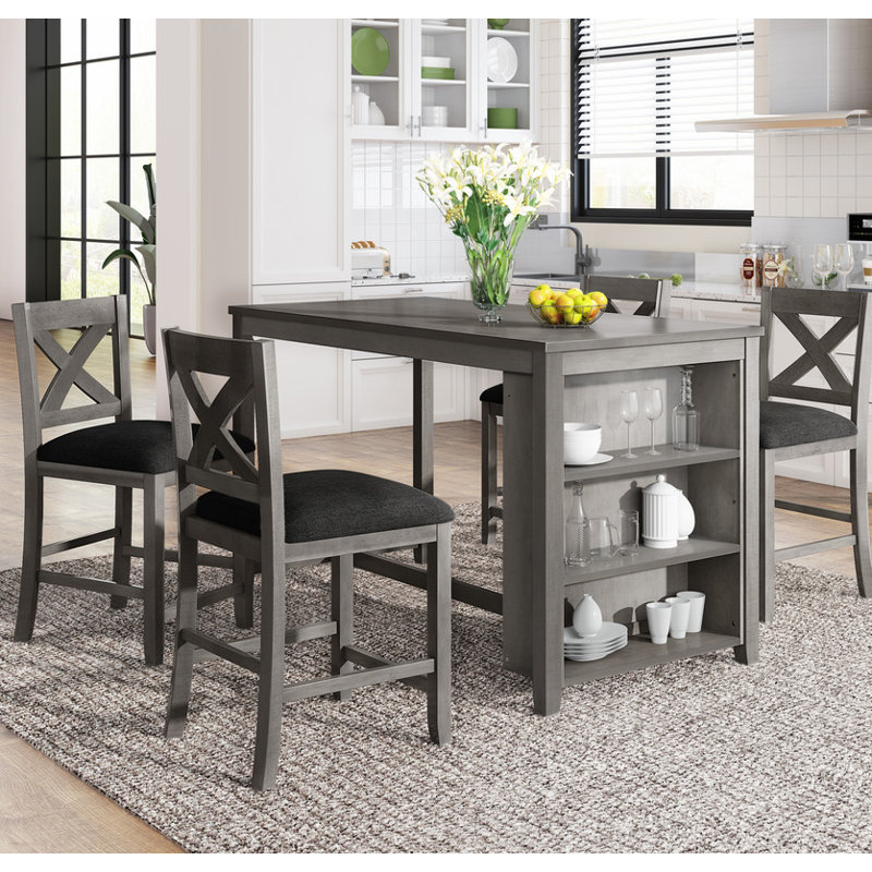 5-Piece Counter Height Rustic Farmhouse Dining Set Solid Wood Bar Table & 4 Chairs Distressed Finish for Kitchen Island, Breakfast Nook & Farmhouse Decor Easy Assembly