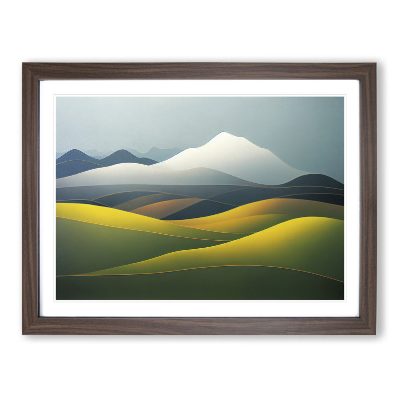 Serene Meadow Landscape Vol.2 - Framed Print, 46cm H x 64cm W x 2cm D, Walnut