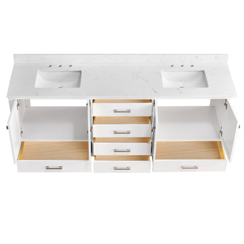 84-inch Bathroom Vanity With Engineered Stone Top, White