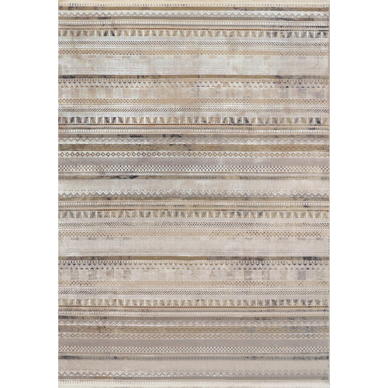 Tapis de style sud-ouest fabriqué à la machine en ivoire / taupe / gris, Rectangle 6 pi 7 po x 9 pi 6 po