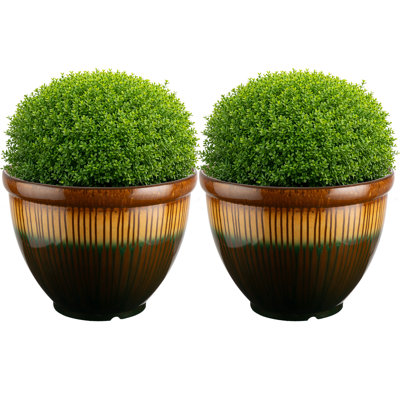 Pot en plastique avec finition et poterie émaillée - Grand pot à fleurs de 13,7 po pour plantes d'intérieur ou jardin extérieur - Pot de fleurs décoratif résistant aux rayons UV (bronze)