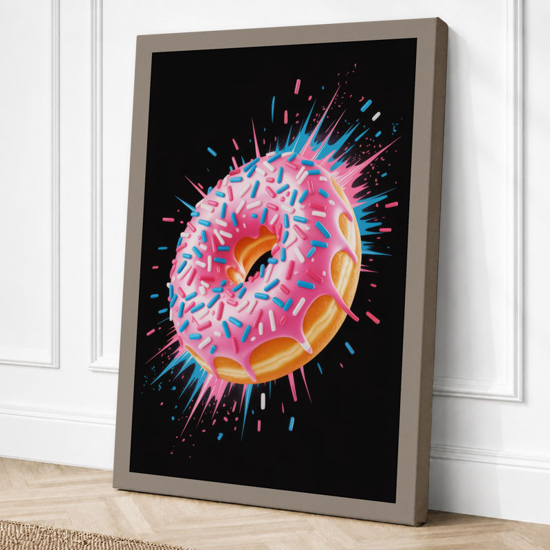 Donut Explosion Modern 1 Piece Wrapped Canvas Wall Art, 36x24 - 91.4 x 61.0 cm, Taupe Border