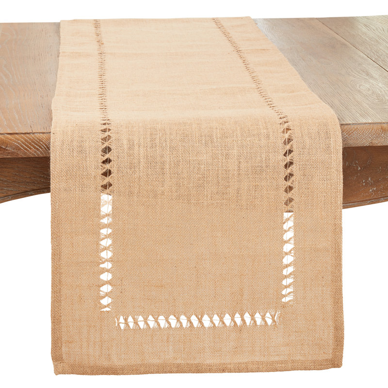 Earthy Refinement Jute Hemstitch Table Runner, Natural
