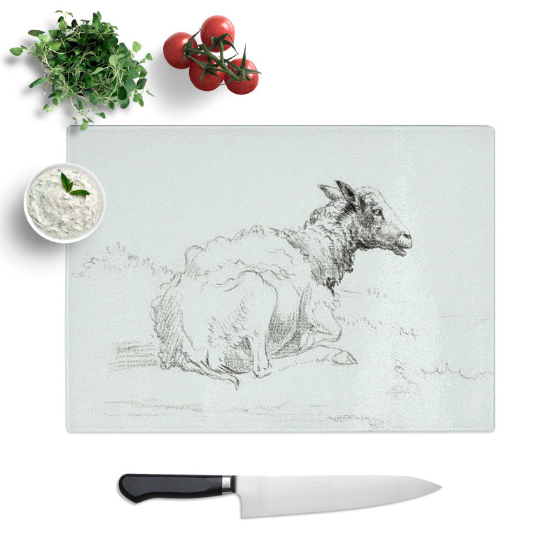 Tempered Glass a Lying Sheep Chopping Board, 28.5 cm W x 20 cm L
