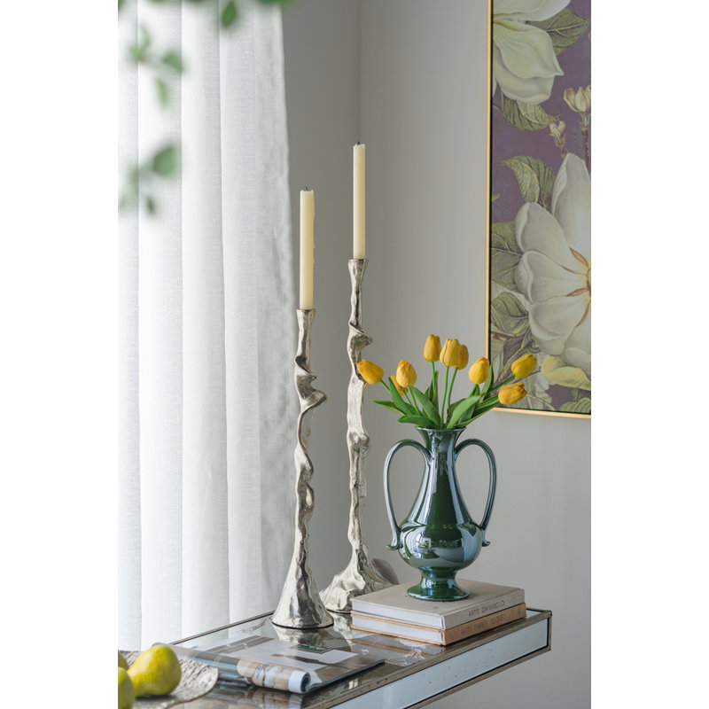 Console rectangulaire 47 po x 15,5 po x 31 po avec motif floral élégant et finition argentée miroir