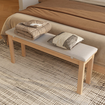 Daniel Solid Wood Dining Bench with Removable Linen Cushion