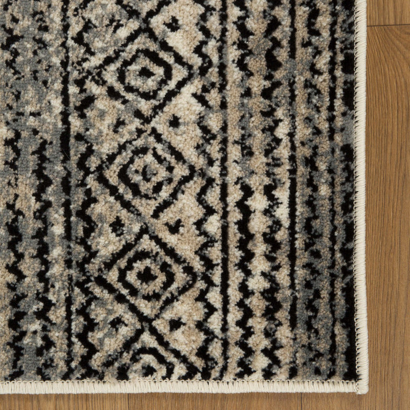Cosmo Modern Geometric Indoor Area Rug with Vintage Rustic Distress, Rectangle 8' x 10', Cream