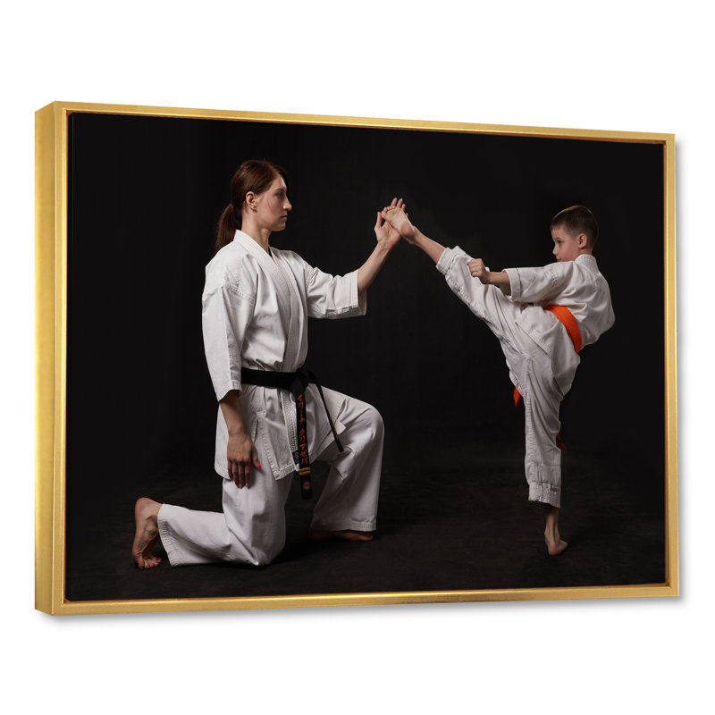 " Karate Kick Training ", 24" H x 32" W x 1" D, Gold Floater Framed