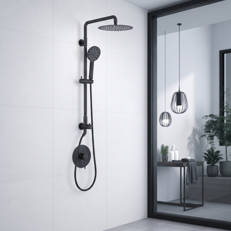 Dual Function Complete Shower System with Rough in-Valve, Matte Black