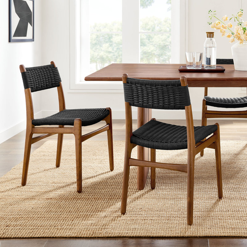 Wynn Rope And Wood Dining Side Chairs Set Of 2, Walnut/Black