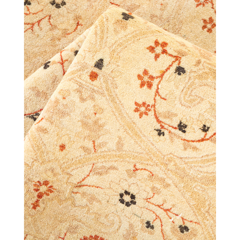Tapis ivoire traditionnel noué à la main de conception unique 6 pi 2 po x 9 pi Keller