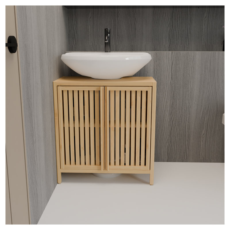Meuble-lavabo en bambou naturel avec tiroirs - Solution de rangement écologique à grande capacité pour les salles de bain modernes