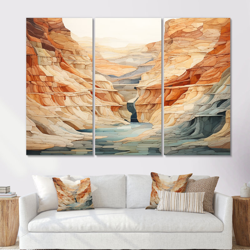 Minimalisme Canyon Scenery - Ensemble de décoration murale Canyon, Toile tendue, H 32 po x l 48 po x P 1 po