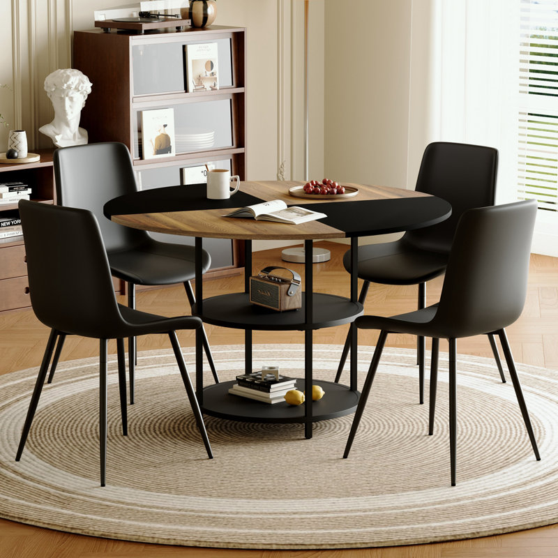 Ensemble de table de salle à manger 5 pièces avec 4 chaises en polyuréthane, 5, Noir, noir, noir, noir