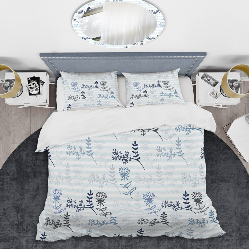 Motif à rayures blanches et bleues - Ensemble de housse de couette abstrait - Polyester en microfibre
