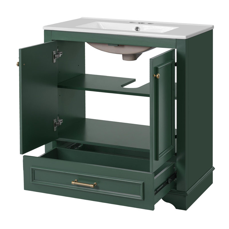 Meuble-lavabo de 30 po avec lavabo en céramique, Vert