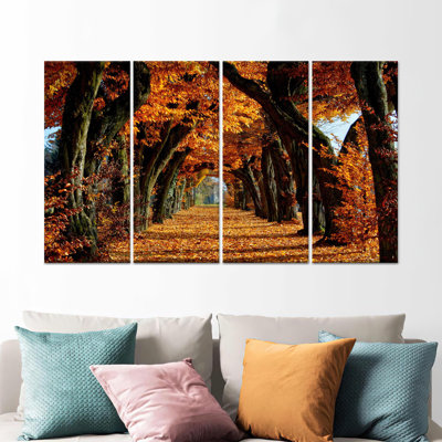 Autumn Tree Landscape Canvas Wall Art: Printed Glass View,4P Wrapped Canvas