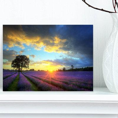 «Stunning Sunset Over Lavender Fields», reproduction de photo sur toile tendue