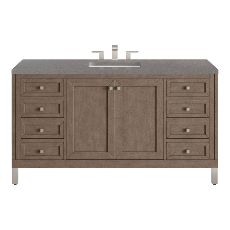 Chicago 60'' W Double Vanity, Charcoal Soapstone, Glossy White, 8" Widespread
