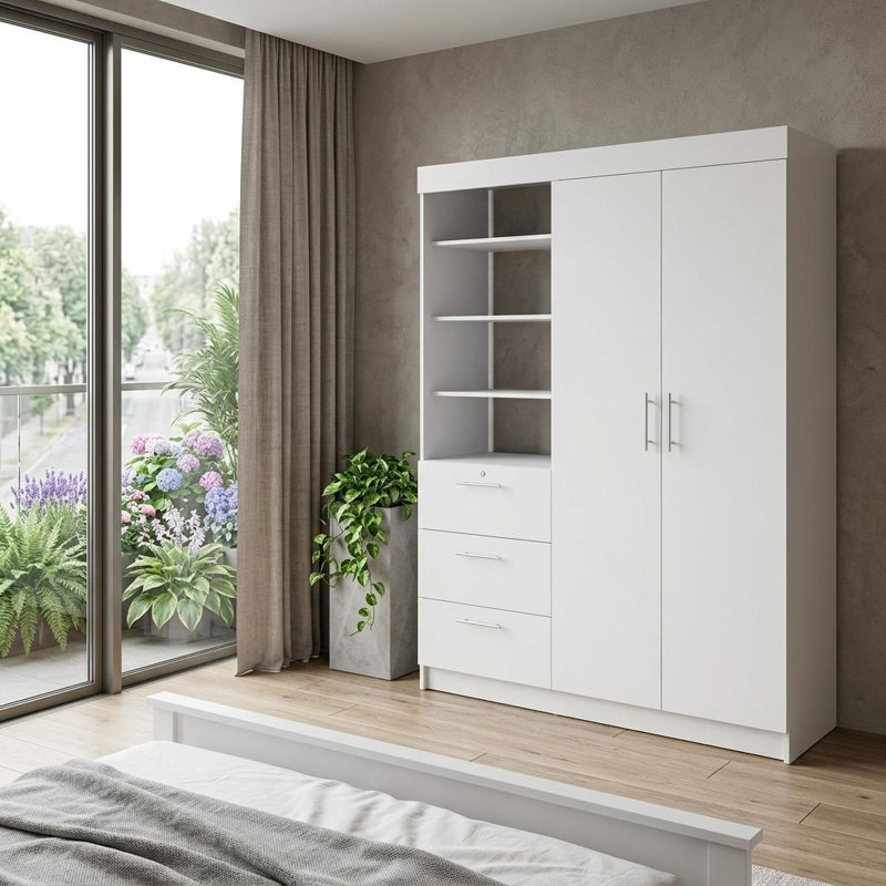 Commode combinée 59 po à trois tiroirs blancs