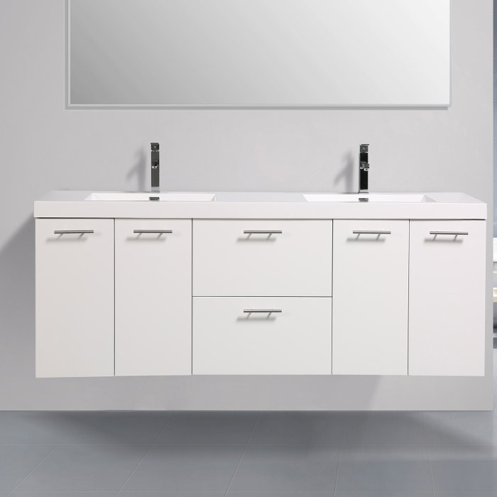 Leffler 84" Wall-Mounted Double Bathroom Vanity Set, White