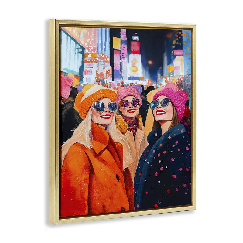 Cadre flottant New Year's Girls in City, design par LSR Design Studio, 21 x 17, Metallic Gold Floater Framed